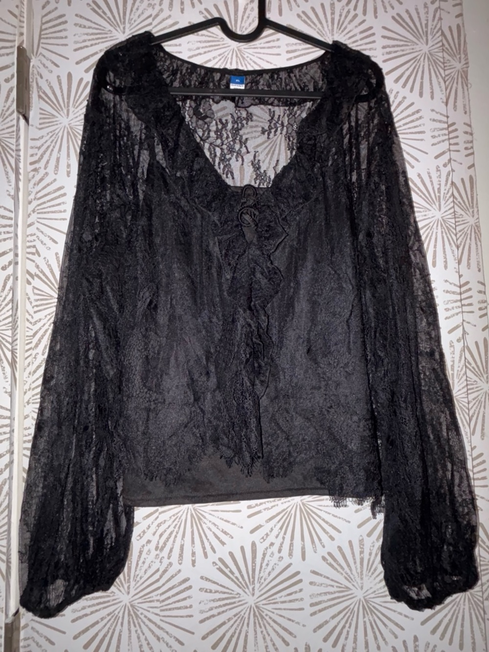 Old Navy Black Lace Ruffle-Front Blouse